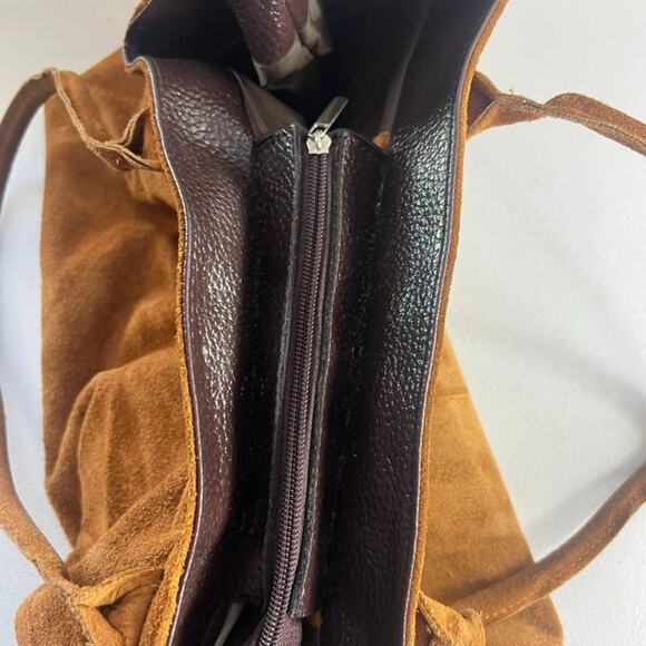 Genuine Leather Made in Italy Shoulder Bag Tote Brown Suede - Picture 9 of 14